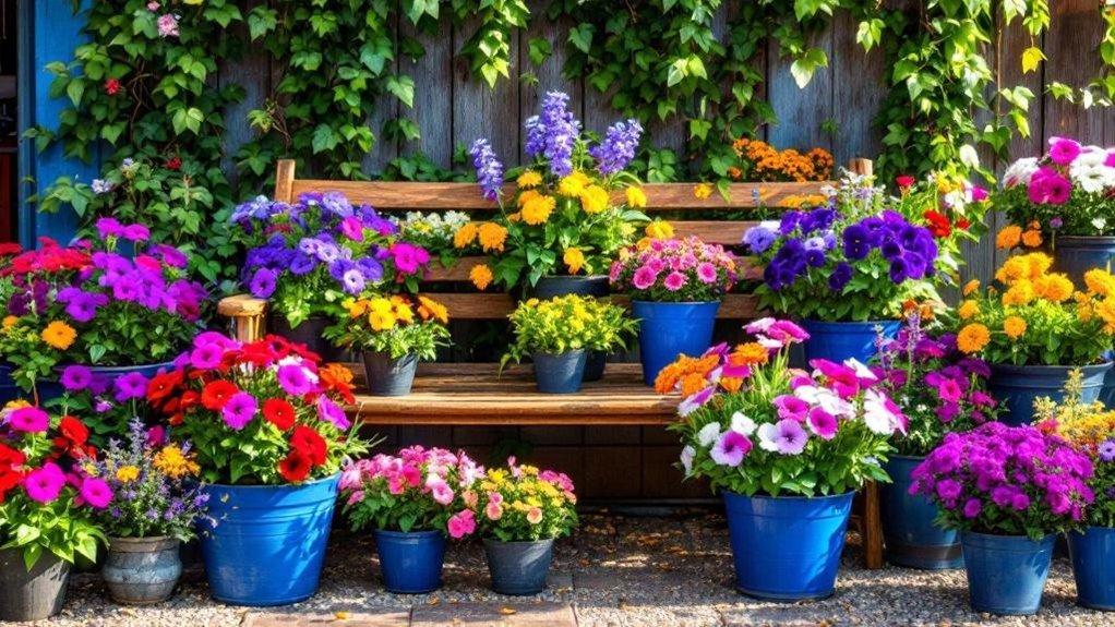 vibrant mixed container gardens